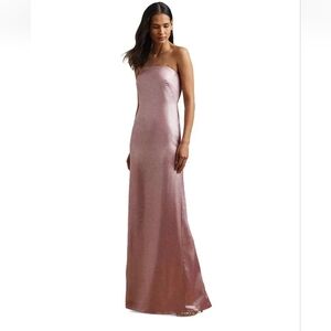 345$ Lauren Ralph Lauren Foiled Charmeuse Strapless Gown Dress SZ 12 Rose Mauve